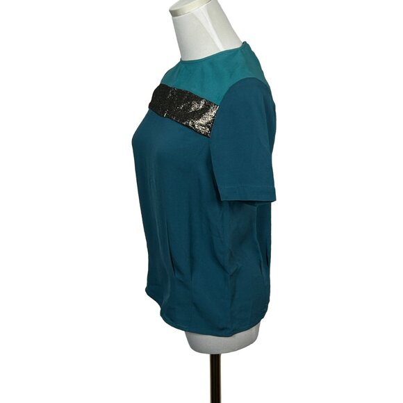 Diane Von Furstenberg Blouse Women Size 0 Silk Darla Colorblock Short Sleeve Top - Picture 3 of 15